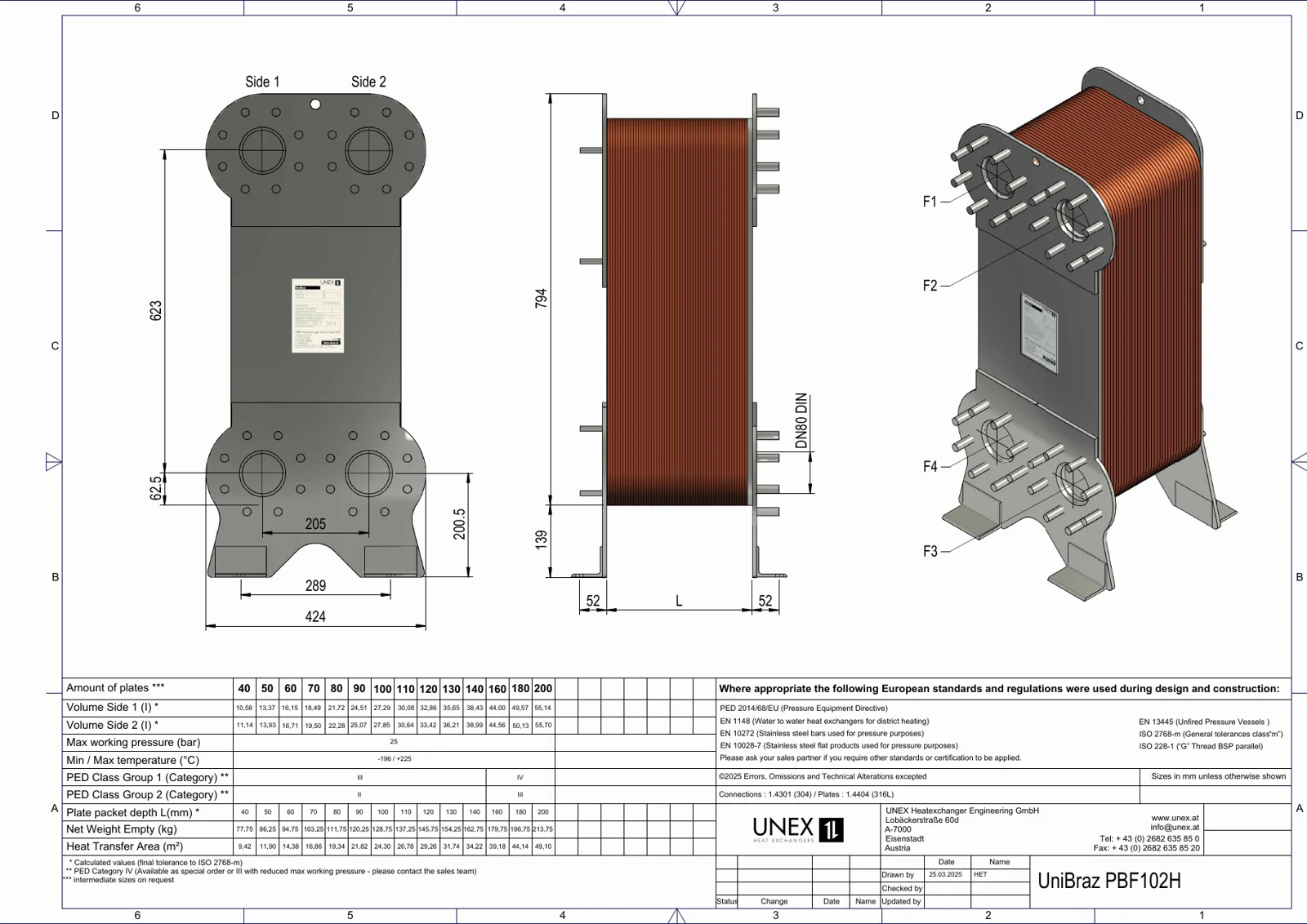 Technische Zeichnung mit den Maßen von UNEX PBF102H-60